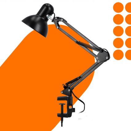 Csipeszes asztali lámpa 1xE27/60W/230V fekete