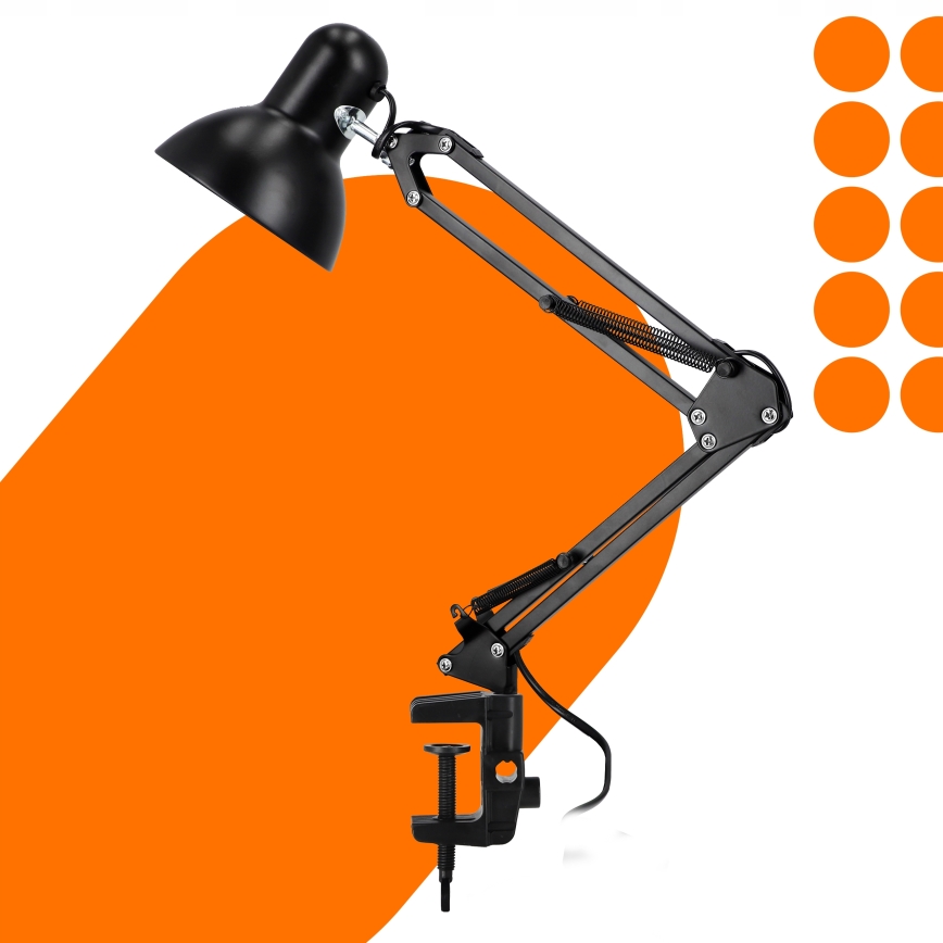 Csipeszes asztali lámpa 1xE27/60W/230V fekete