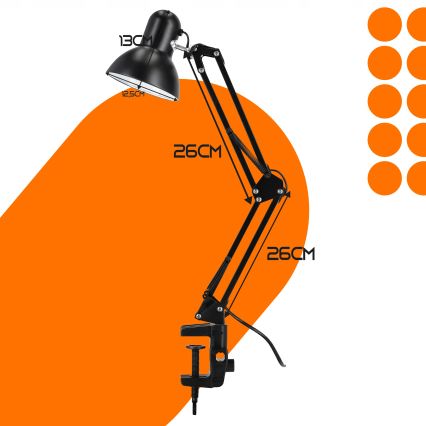 Csipeszes asztali lámpa 1xE27/60W/230V fekete
