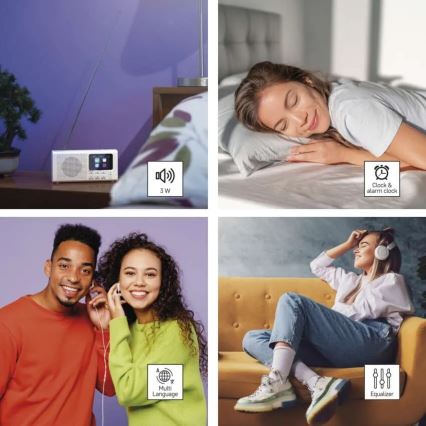 DAB DAB+ FM rádió 3W/5V/4xAA fehér