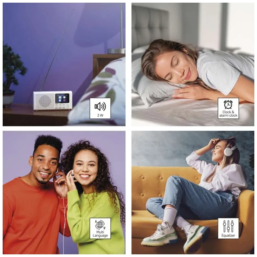 DAB DAB+ FM rádió 3W/5V/4xAA fehér