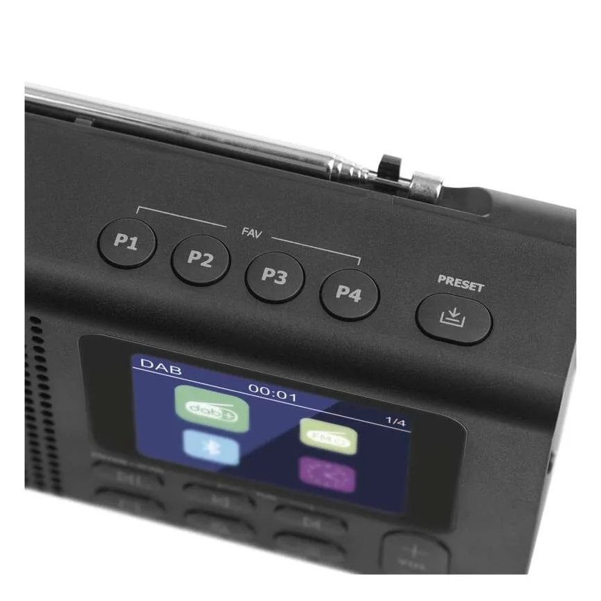 DAB DAB+ FM rádió 3W/5V/4xAA fekete