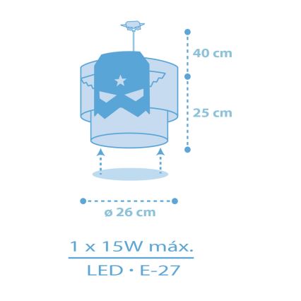 Dalber 61812 - Gyerek csillár KÉK HERO 1xE27/15W/230V
