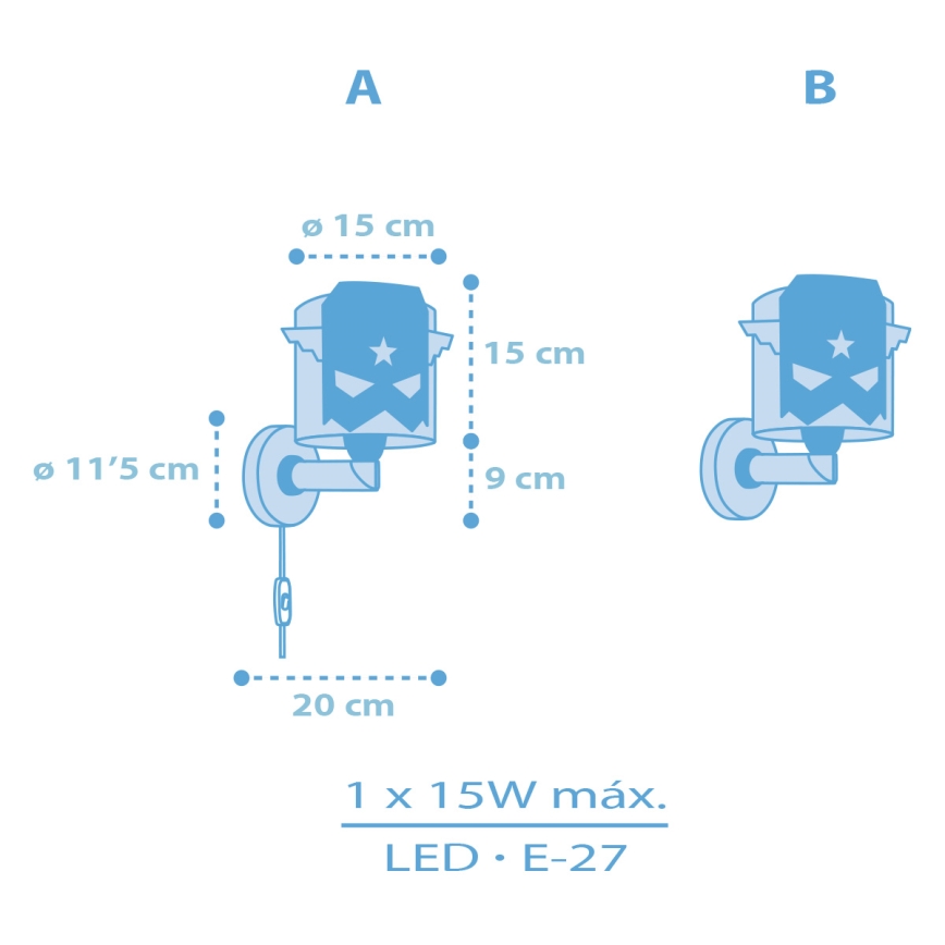 Dalber 61819 - Gyermek fali lámpatest BLUE HERO 1xE27/15W/230V
