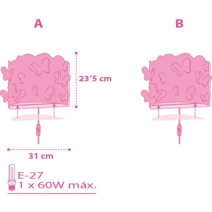 Dalber D-62148 - Gyerek fali lámpa  PILLANGÓ 1xE27/60W/230V