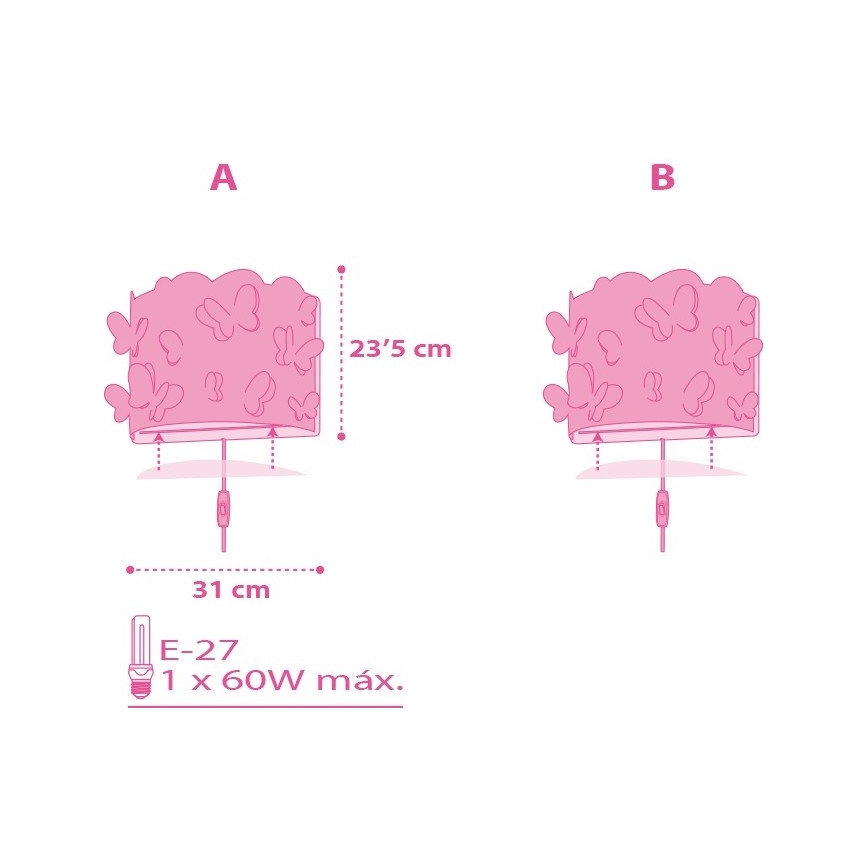 Dalber D-62148 - Gyerek fali lámpa  PILLANGÓ 1xE27/60W/230V