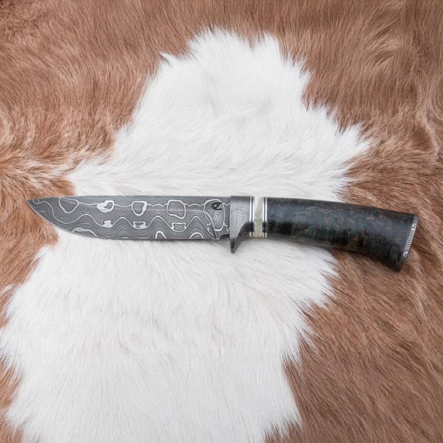 Damaszkuszi vadászkés 13,8 cm Nyírfa/tevecsont