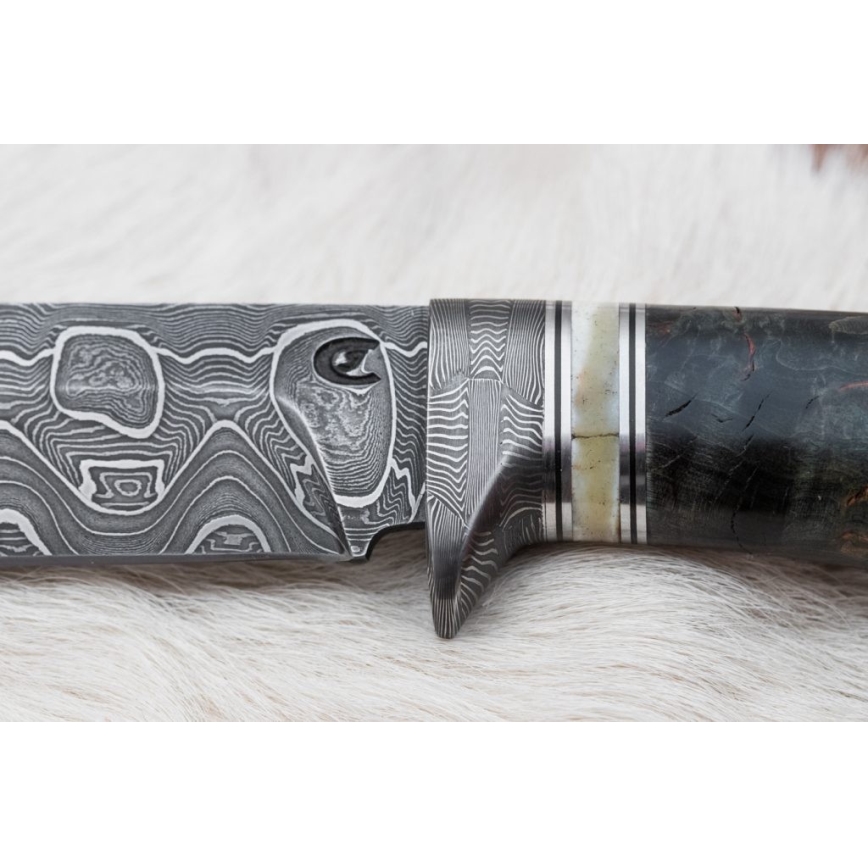 Damaszkuszi vadászkés 13,8 cm Nyírfa/tevecsont