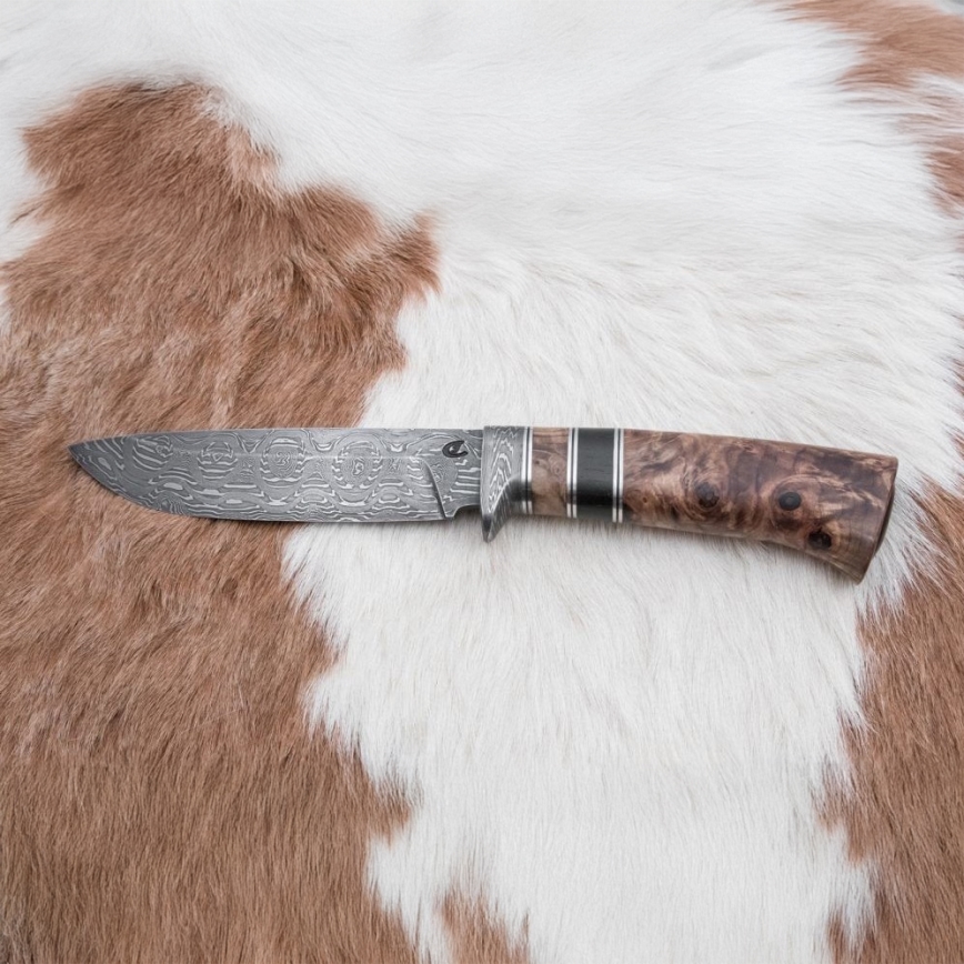 Damaszkuszi vadászkés 13 cm nyárfa/ébenfa