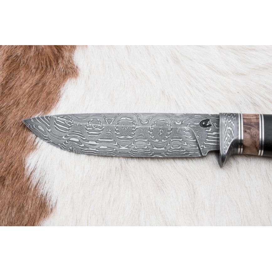 Damaszkuszi vadászkés 13 cm nyárfa/ébenfa