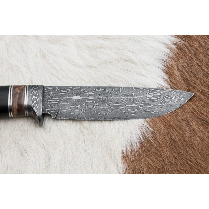 Damaszkuszi vadászkés 13 cm nyárfa/ébenfa