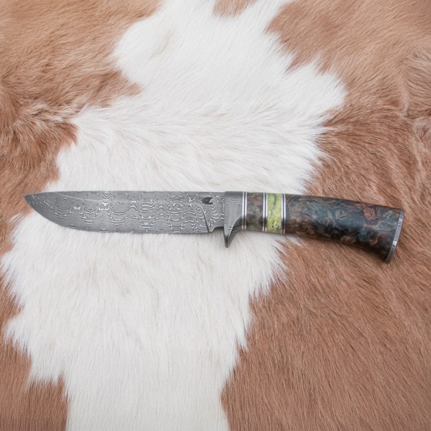 Damaszkuszi vadászkés 14,5 cm égerfa/szerpentinit