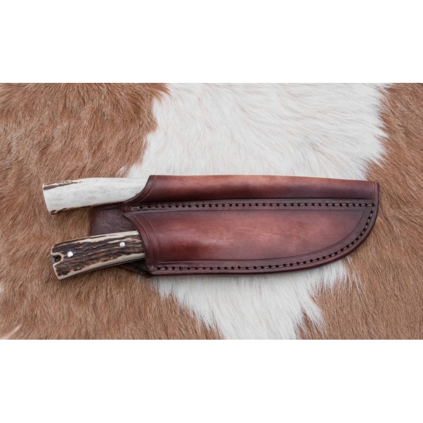 Damaszkuszi vadászkés mini fűrésszel 12 cm szarvas agancs