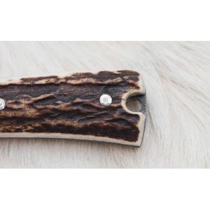 Damaszkuszi vadászkés mini fűrésszel 12 cm szarvas agancs