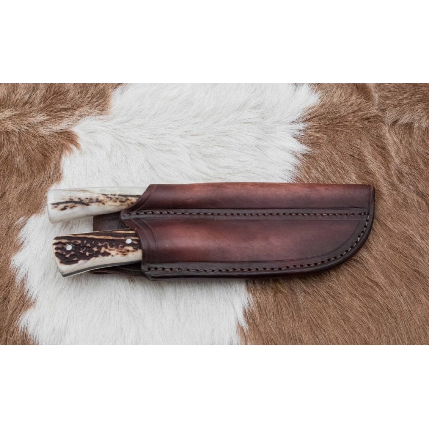 Damaszkuszi vadászkés minifűrésszel 11 cm szarvas agancs