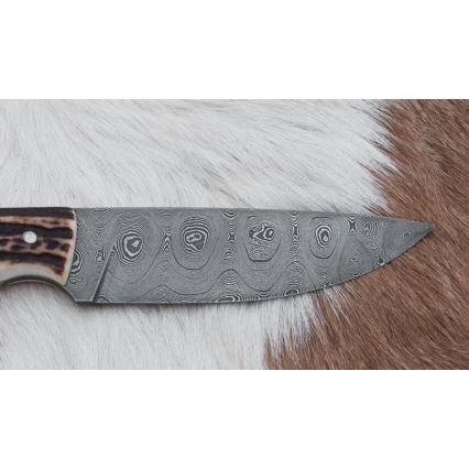 Damaszkuszi vadászkés minifűrésszel 11 cm szarvas agancs