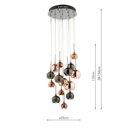Där Lighting AUR1564 - Kábelre függesztett csillár AURELIA 15xG4/10W/230V fekete/rézszínű