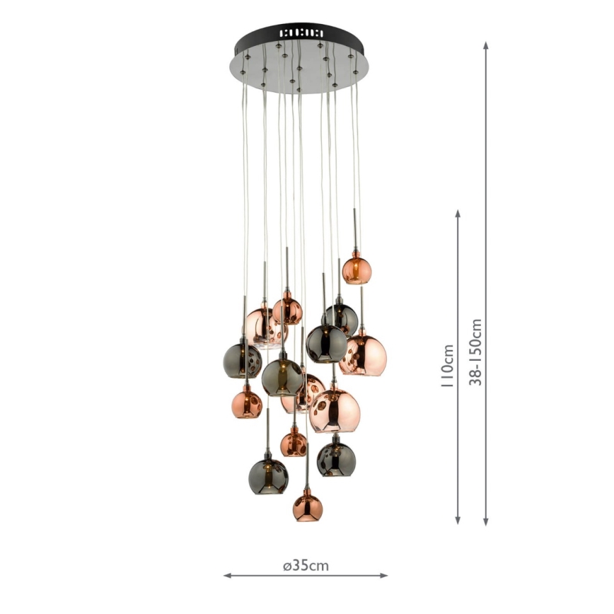 Där Lighting AUR1564 - Kábelre függesztett csillár AURELIA 15xG4/10W/230V fekete/rézszínű
