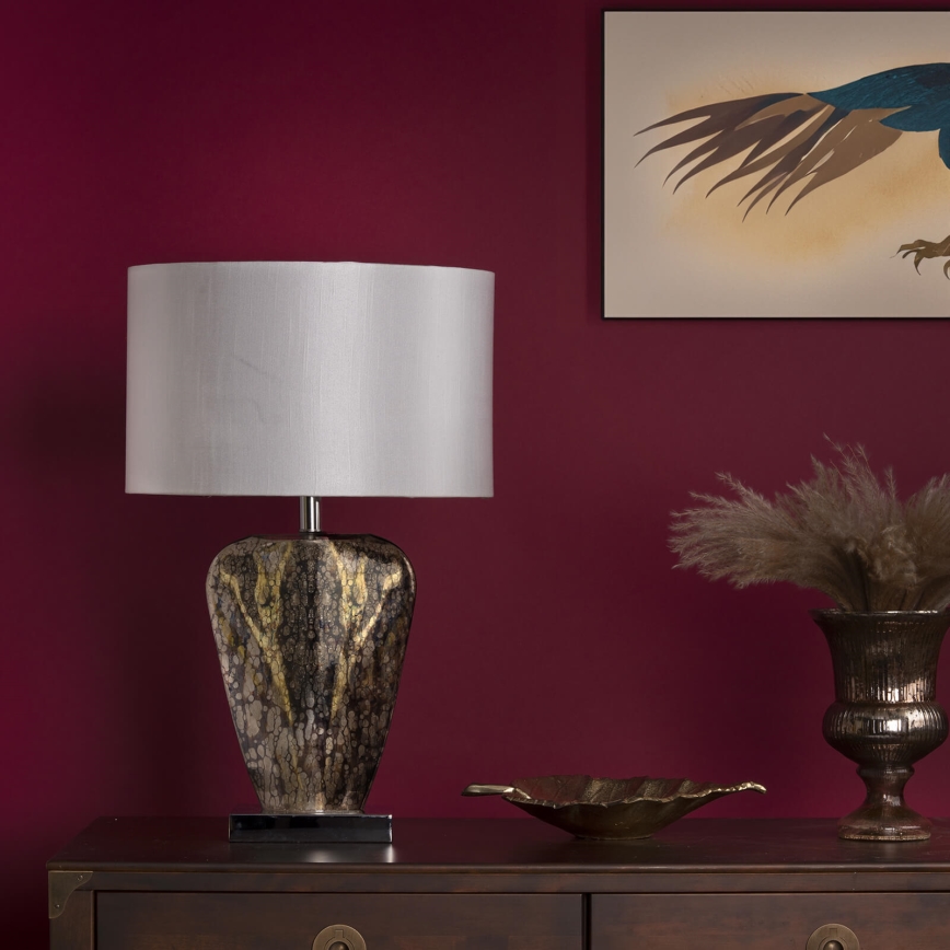 Där Lighting SYR4235 - Asztali lámpa SYRACUSE 1xE27/60W/230V fényes króm/krémszínű