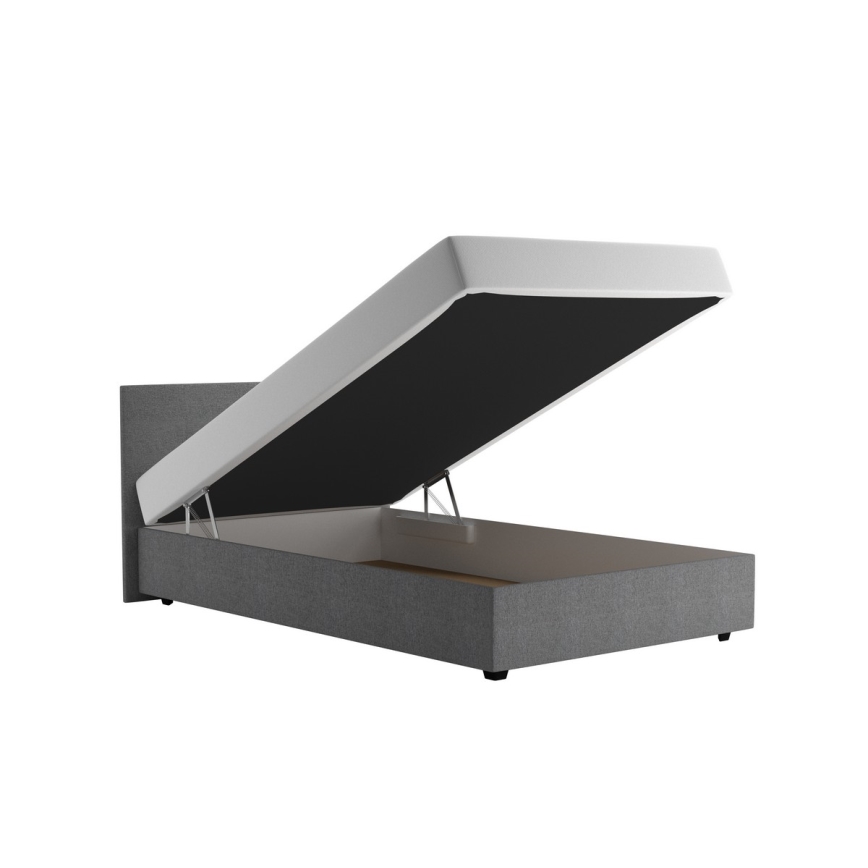 DARIA kárpitozott ágy 120x200 cm tárolóval és matraccal, szürke