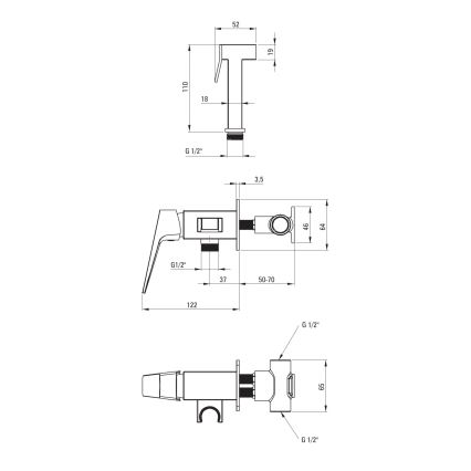 Deante BQL_N34M - Bidécsaptelep kézi zuhannyal falba süllyesztett beépítéshez BLUR fekete