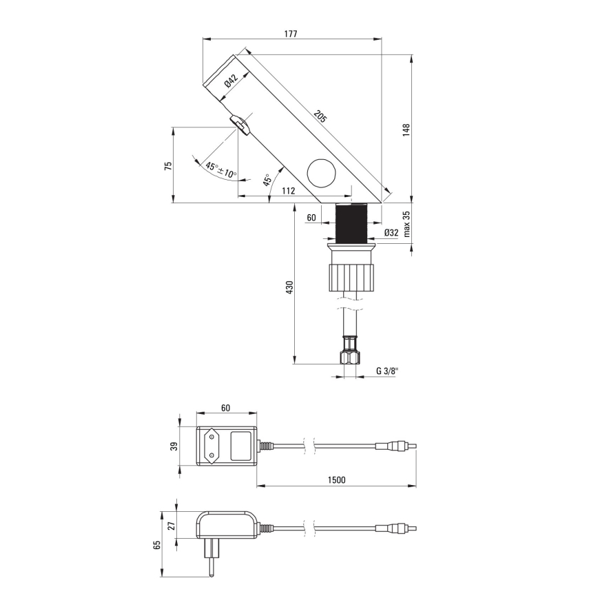 Deante BQR_P29V - Érintésmentes mosdócsap hőszabályozással SENSE 230/6V csiszolt acél