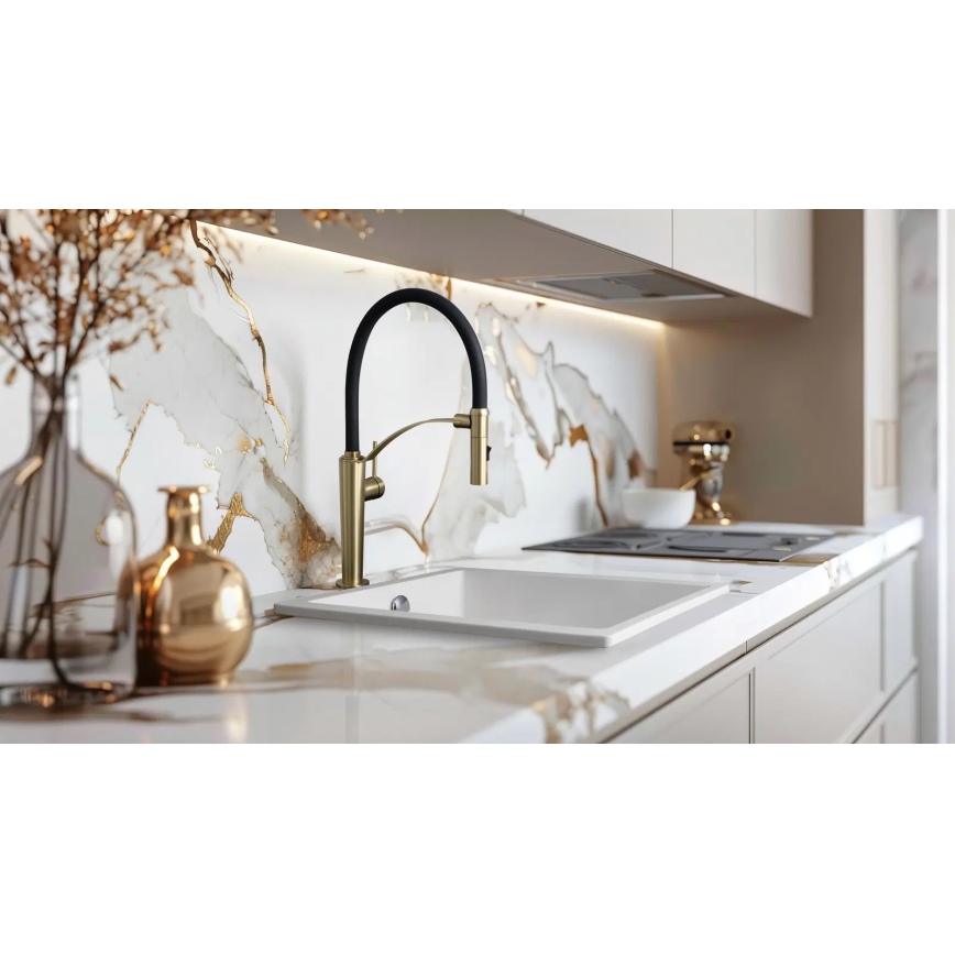 Deante BRC_R72M - Mosogató csap rugalmas karral CORDA csiszolt arany