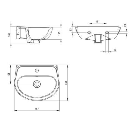 Deante CDJ_6U4W - JASMIN fali mosdó csaplyukkal, 45,7 x 36,4 cm, kerámia, fehér