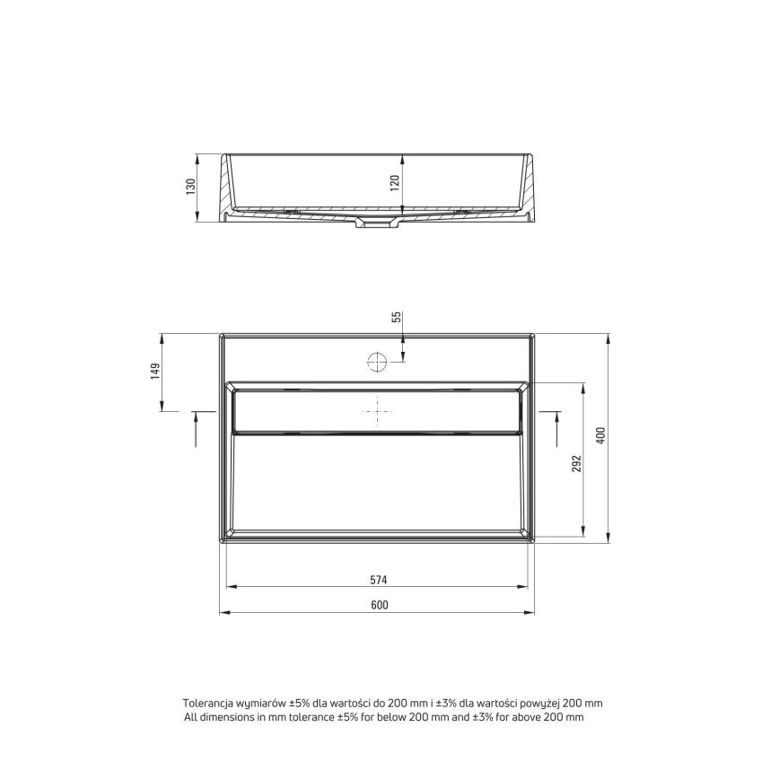Deante CQR_SU6M - CORREO 40x60 cm-es gránit/metal szürke mosdó pultba szerelhető