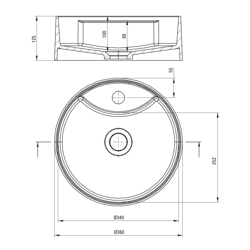 Deante CQS_NU4B - SILIA munkalapra szerelhető mosdó, csaptelep furattal, Ø 36 cm, gránit/fekete