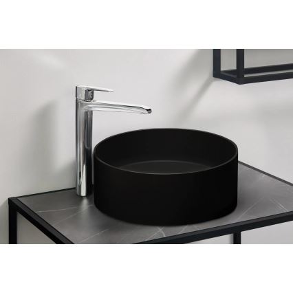 Deante CQS_NU4S - SILIA munkalapra helyezhető mosdó, átmérő 36 cm, gránit/fekete