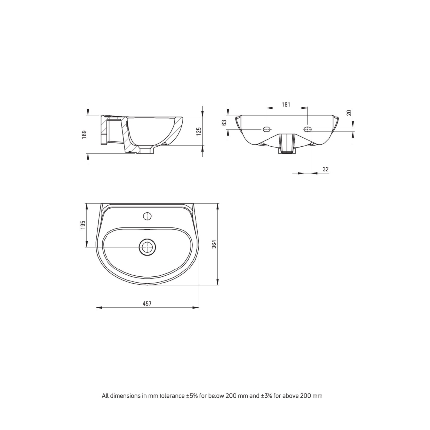 Deante - Függesztett mosdó JASMIN 45,7x36,4 + LEMON mosdócsaptelep
