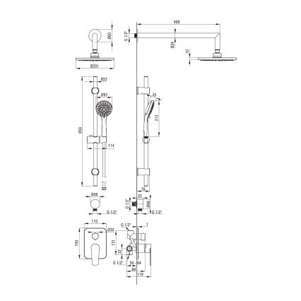 Deante NAC_09GA - ALPINIA zuhanyszett falba süllyesztett csapteleppel, fényes króm