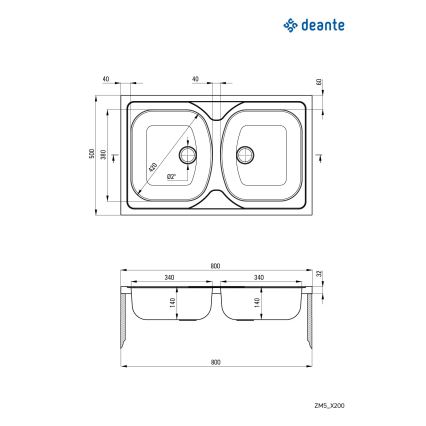 Deante ZM5_0200 - Konyhai mosogató TANGO 50x80 cm szatén