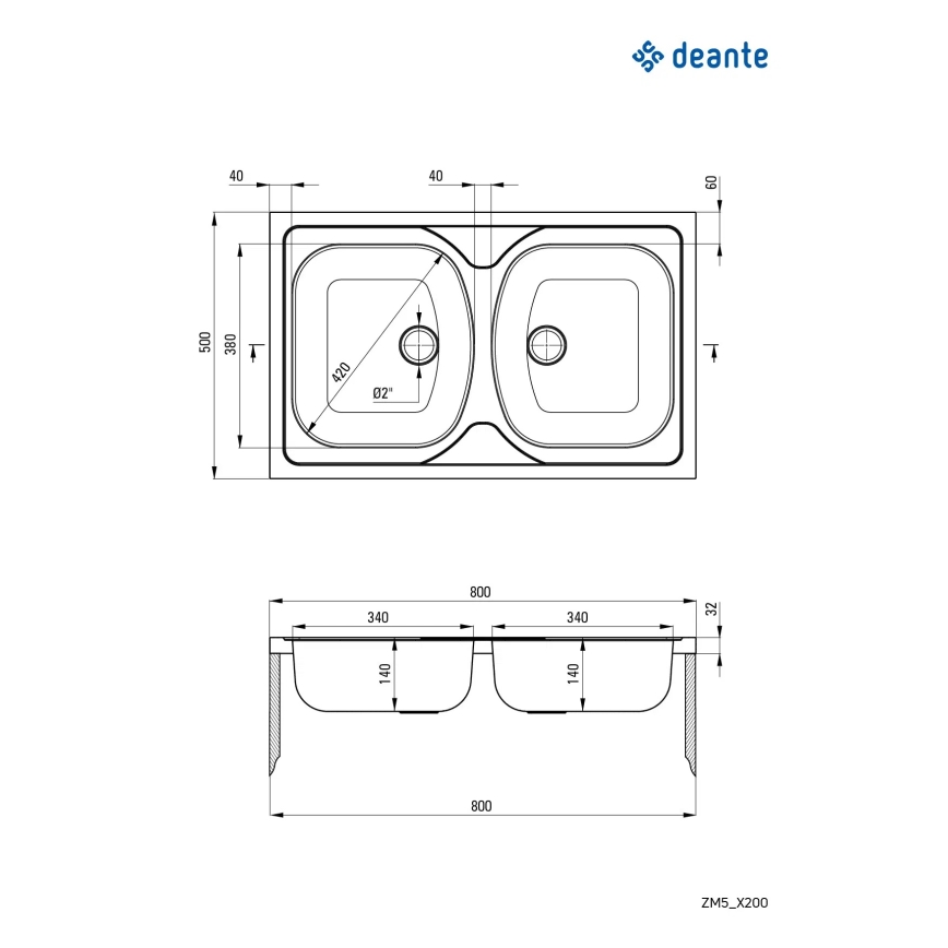 Deante ZM5_0200 - Mosogató TANGO 50x80 cm szatén