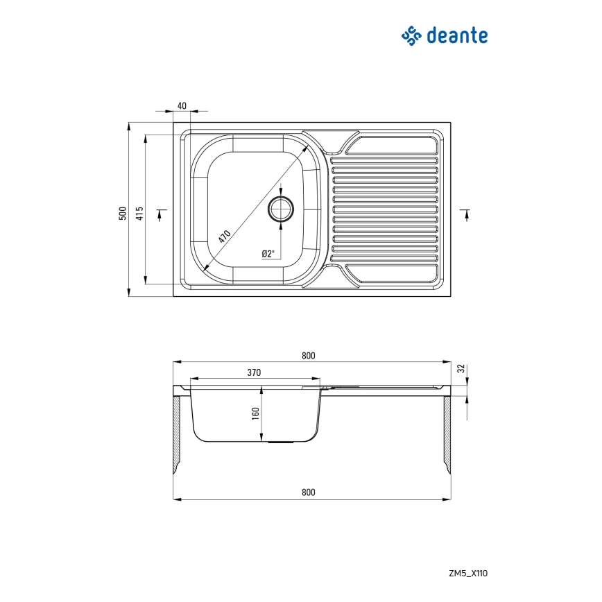 Deante ZM5_3110 - TANGO 50x80 cm konyhai mosogató dekorral