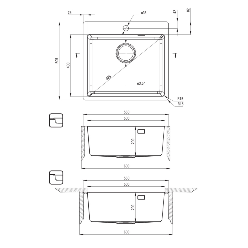 Deante ZPO_010B - Mosogató OLFATO 50,5x55 cm csiszolt acél