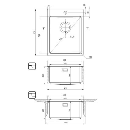 Deante ZPO_010E - Mosogató OLFATO 50,5x39 cm csiszolt acél