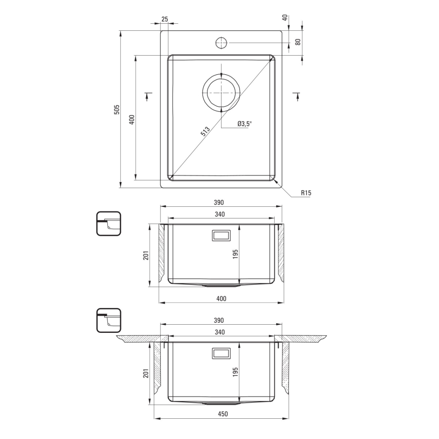 Deante ZPO_010E - Mosogató OLFATO 50,5x39 cm csiszolt acél