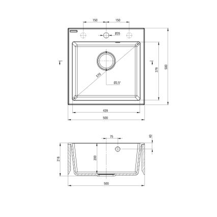Deante ZQJN5103 - Mosogató EVORA 50x50 cm + mosdócsap rugalmas karral gránit/bézs