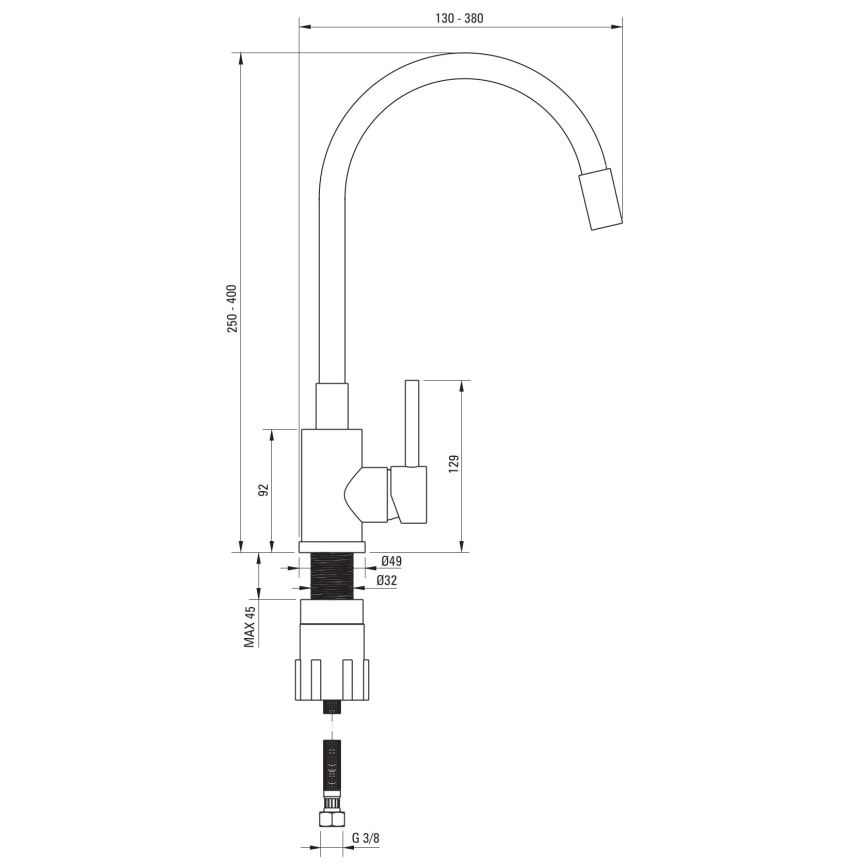 Deante ZQJNN103 - Mosogató EVORA 50x50 cm + mosdócsap rugalmas karral gránit/fekete