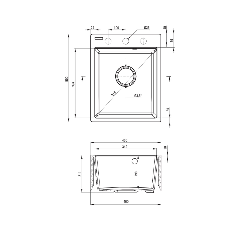 Deante ZRC_2103 - CORIO konyhai mosogató 50x40 cm gránit/grafit