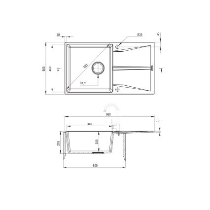 Deante ZRC_211A - CORIO konyhai mosogató 50x86 cm gránit/grafit