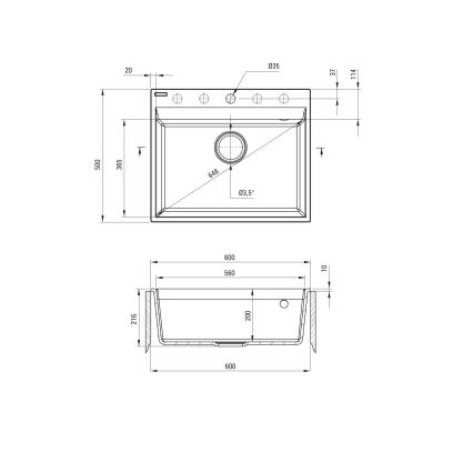 Deante ZRC_S10A - Konyhai mosogató CORIO 50x60 cm gránit/metál szürke