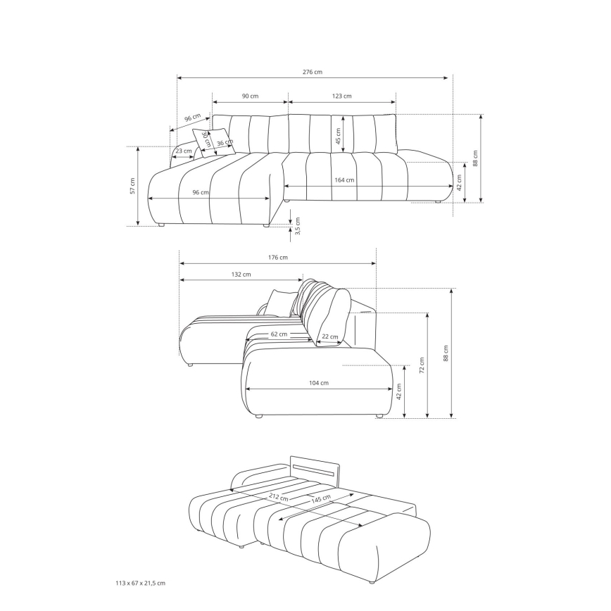 DESIO L-alakú, jobbos kihúzható sarokkanapé tárolóval, bézs