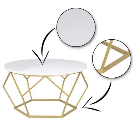 DIAMOND dohányzóasztal 40x70 cm arany/fehér