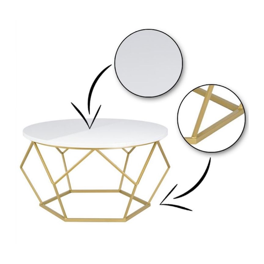 DIAMOND dohányzóasztal 40x70 cm arany/fehér