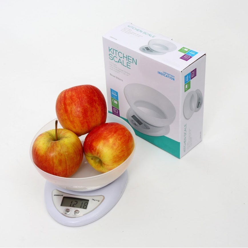 Digitális konyhai mérleg tállal 1xCR2032 fehér