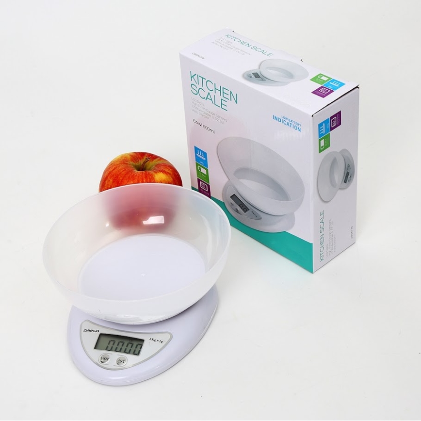 Digitális konyhai mérleg tállal 1xCR2032 fehér