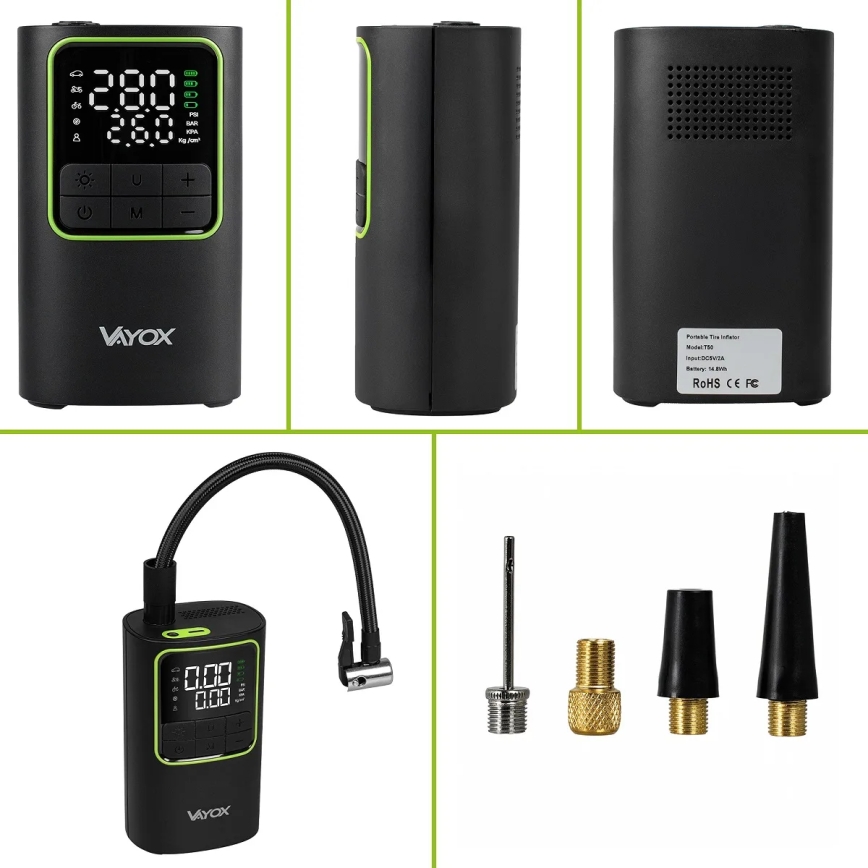 Digitális zsebméretű kompresszor, 5V 4000 mAh, fekete